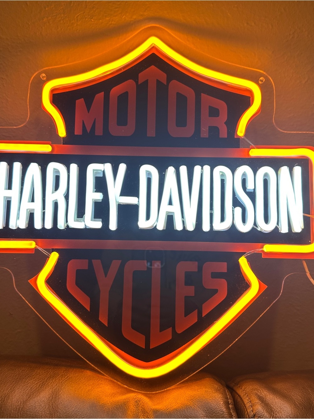 Harley-Davidson Orange and White Neon Shield Wall Sign